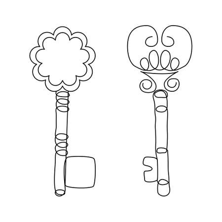 Set of continuous line key icons. Minimalist keys illustration. Vector elements for real estate sale, security conceptのイラスト素材