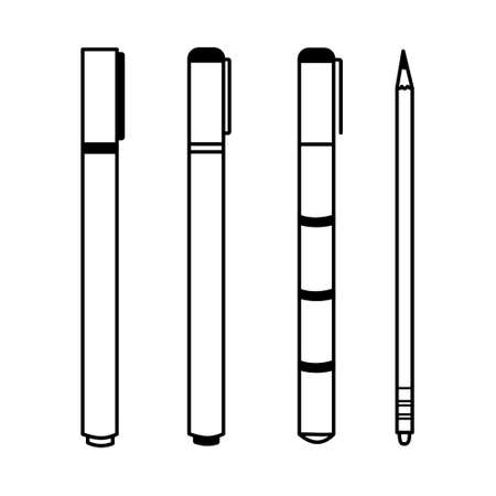 Set of drawing supplies. Minimalist pen, marker and pencil icon collection. Hand drawn vector tools for back to schoolのイラスト素材