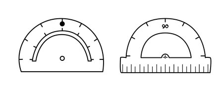 Set of two protractor icons for angle measuring. Back to school vector tools. Teaching geometry skills line art.のイラスト素材