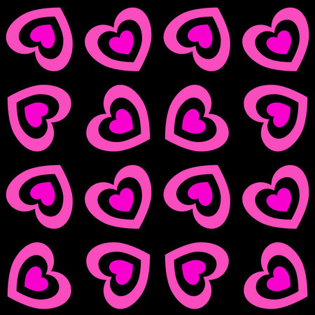 Fun bright pink black heart shaped pattern for women empowerment. Cute girly feminine seamless...