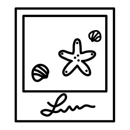 Cute photo frame memory from vacation. Instant camera pic for travel photo album. Fun minimalist drawing for beach trip.のイラスト素材