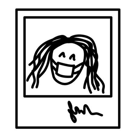 Cute photo frame memory . Instant camera pic of a girl for photo album. Fun minimalist selfie drawing.のイラスト素材