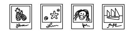 Set of cute photo frame memories from vacation. Instant camera pic for photo album. Fun minimalist drawing for a tripのイラスト素材