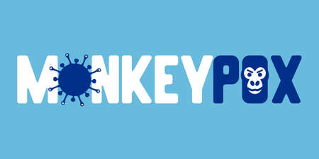Monkeypox virus banner. Health monkey pox emergency. Viral dangerous smallpox infection. Medical symptoms, awareness.のイラスト素材