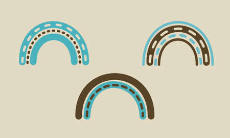 Blue retro groovy rainbow set. 1970 good vibes childish vector illustration. Cute 70s art for kids, bedroom decor printのイラスト素材