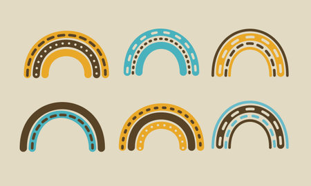 Warm retro groovy rainbow set. 1970 good vibes childish vector illustration. Cute 70s art for kids, bedroom decor printのイラスト素材