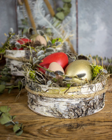 Easter composition with red eggs