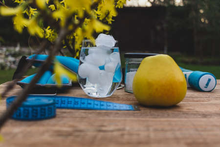 sports paraphernalia for fitness and dietの写真素材