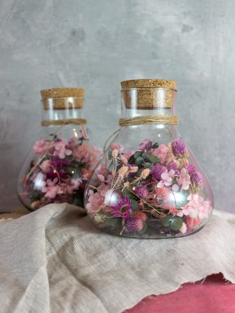 still life with dried flowers in a ceramic vase