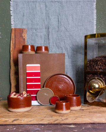 Handmade ceramic cups on the table