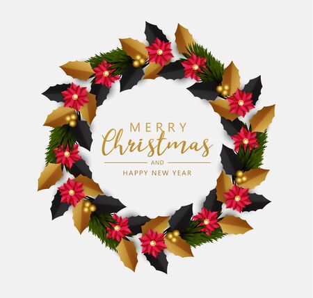 Merry Christmas and Happy New Year, Christmas Wreath.のイラスト素材