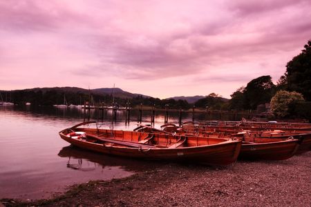 Boats at Ambleside, Lake District, Englandの写真素材