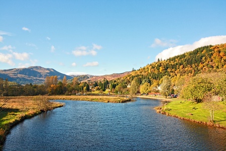 River Teith With A View On Ben Ledi, Callander, Scotland, Ukの写真素材