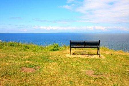 A bench on the seashore, Ayrshire の写真素材