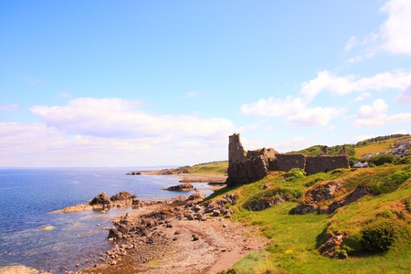 Ruins of Dunure Castle, Ayrshire, Scotlandの写真素材