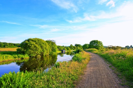 Forth and Clyde Canal in Scotland, walking pathの写真素材