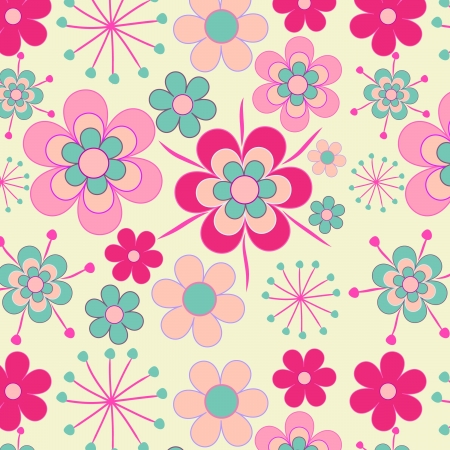 Pretty, pink retro flowers seamless patternのイラスト素材
