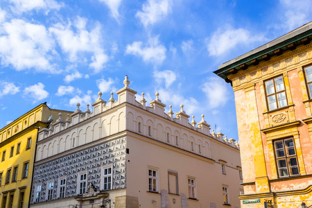 The old, historical tenements at the Old Market Square in Cracow, Poland ( Krakow, Polska)の写真素材