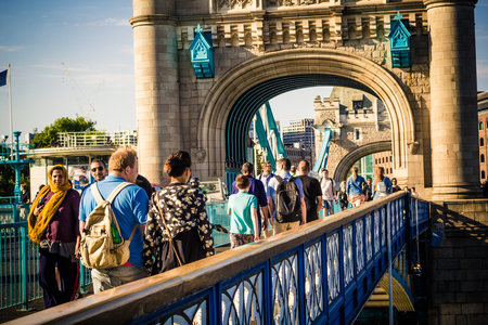 Tourists are walkng over Tower Bridge, London, UKのeditorial素材