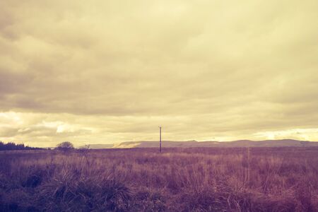 Fantasy rural landscape with fields and blurry skyの写真素材
