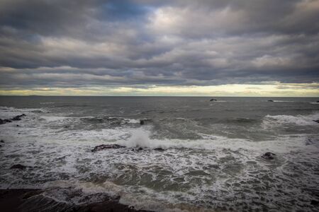 Stormy sea in Dunbar, a seaside town in Scotland, UKの写真素材