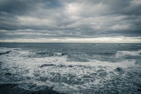 Stormy sea in Dunbar, a seaside town in Scotland, UKの写真素材