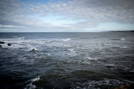 Stormy sea in Dunbar, a seaside town in Scotland, UKの写真素材