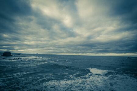 Stormy sea in Dunbar, a seaside town in Scotland, UKの写真素材