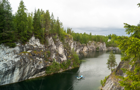 Marble quarry in Ruskeala Park in Republic of Kareliaの写真素材