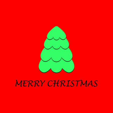 Christmas card, banner, poster.Silhouette of fir-tree in vector format.Vector illustration. Christmas tree on red background with lettering.のイラスト素材