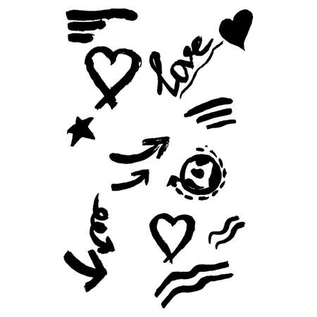 Set of hand drawn hearts and arrows.のイラスト素材