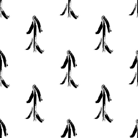 Hand drawn ink fir tree. Vector illustration on white background. Seamless patternの写真素材