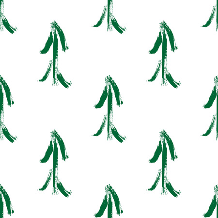 Hand drawn green ink fir tree. Vector illustration on white background. Seamless patternの写真素材