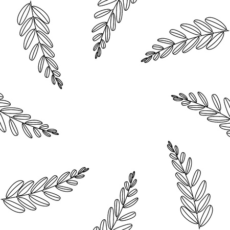 Vector illustration. leaf of plant or flower or branch isolated on white. Decor floral plant element. Round botanic pattern, frame.のイラスト素材