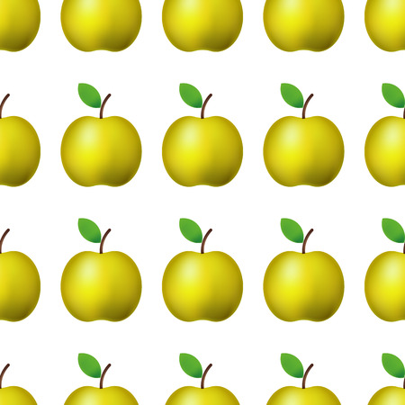 Vector ilustration. Seamless pattern realistic yellow apple on white background Decoration with applesのイラスト素材