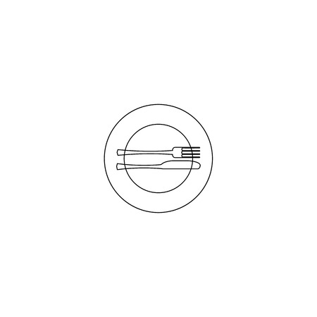 Vector illustration. fork, spoon and plate line icon on white background. Restaurant menu icon. Compliment.のイラスト素材