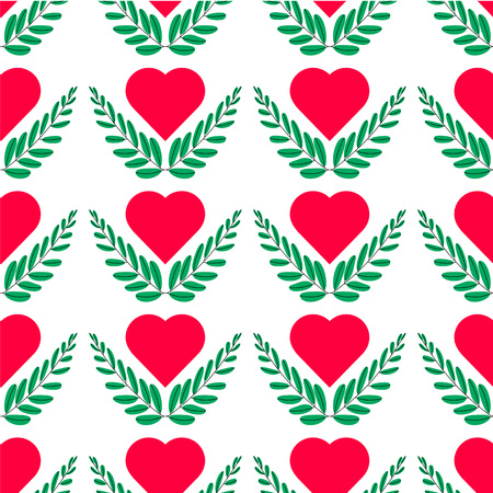 Vector illustration. Flat leaf and heart logo template on white background. Seamless pattern heart.のイラスト素材