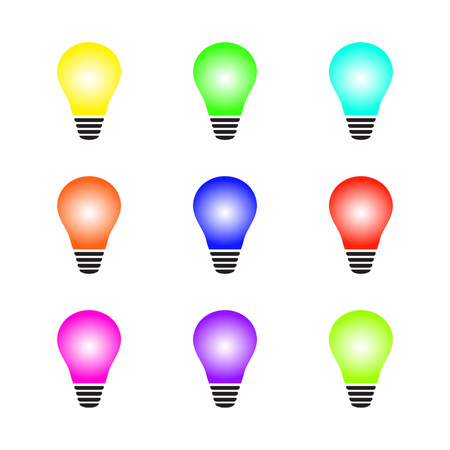 Set of glowing colorful light bulb as inspiration concept. Vector illustration on white background. for cards, garland design, banners, poster.のイラスト素材