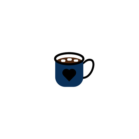 Hot chocolate cup with marshmallows, blue with heart ornament. Christmas st valentin's greeting card design element. Isolated vector illustration.のイラスト素材