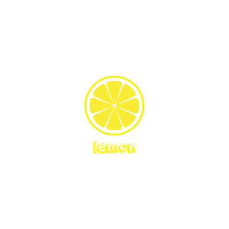 Lemon slice vector icon illustration on white background. Fresh sour vector lemon icon with onscription title. Lemon sign.のイラスト素材