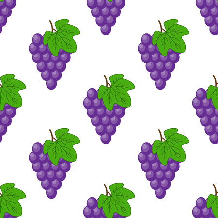 Vector seamless pattern with cartoon grapes isolated on white. Bright juice berries. Illustration used for magazine, book, poster, card, menu cover, web pages, wrapping paper, kitchen conceptのイラスト素材