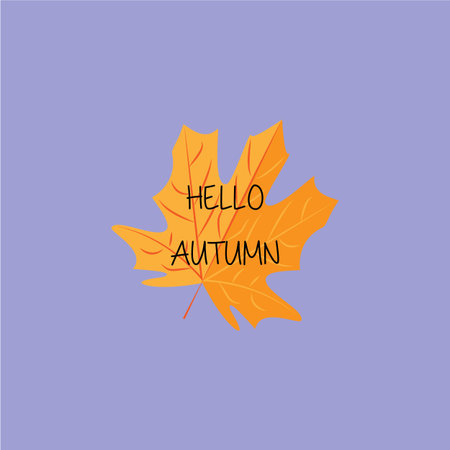 Vector illustration. Hello autumn inscription concept on maple leaf.のイラスト素材