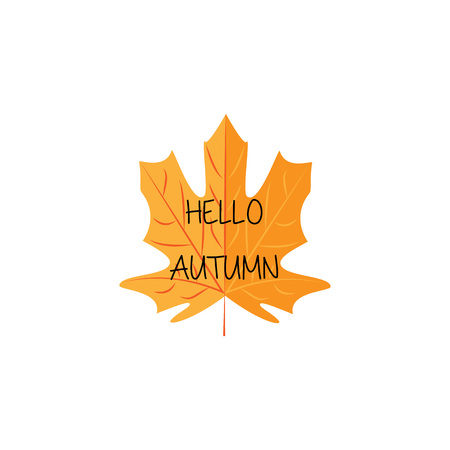Vector illustration. Hello autumn inscription on maple leaf.のイラスト素材