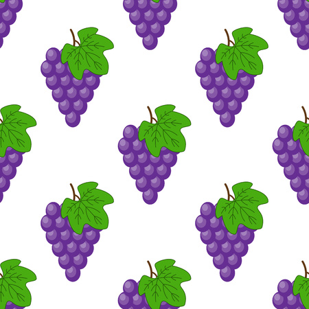 Vector seamless pattern with cartoon grapes isolated on white. Bright juice berries. Illustration used for magazine, book, poster, card, menu cover, web pages, wrapping paper, kitchen conceptのイラスト素材