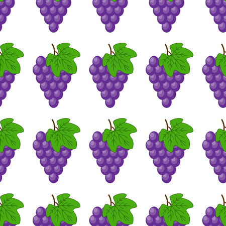 Vector seamless pattern with cartoon grapes isolated on white. Bright juice berries. Illustration used for magazine, book, poster, card, menu cover, web pages, wrapping paper, kitchen conceptのイラスト素材