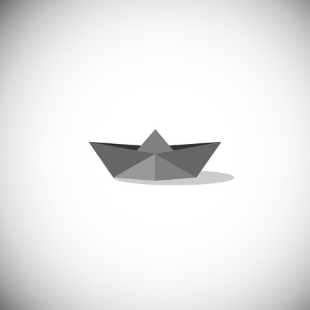 Paper boat origami isolated on gray gradient background. Vector illustration realistic design element.のイラスト素材