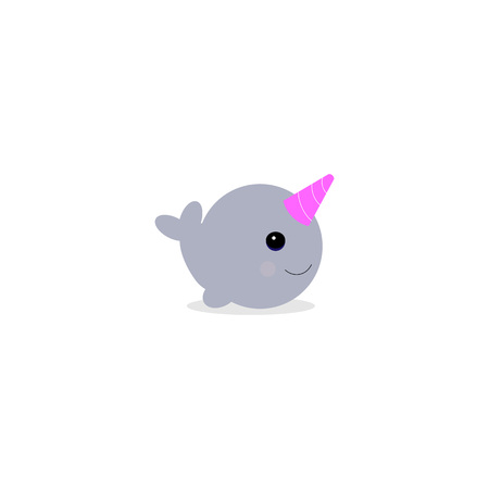 Vectoe illustraton. Cute cartoon magic narwhal isolated on white background. funny unicorn whale for children and cards.のイラスト素材