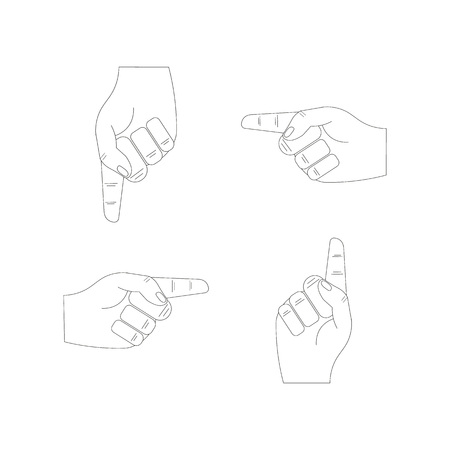graphic white human hands. Showing forefinger. Isolated on white background. Vector icons set. Directionsのイラスト素材