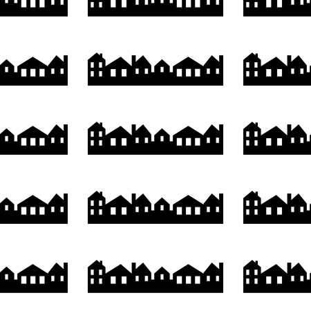city, vector icon, background, black and white silhouette Cityscape seamless patternのイラスト素材