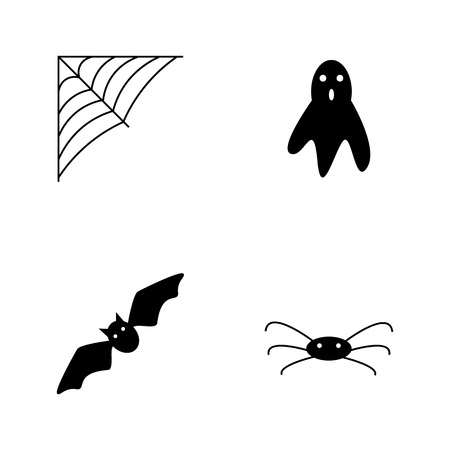 Collection of halloween silhouettes icon and character. Black on white background.のイラスト素材